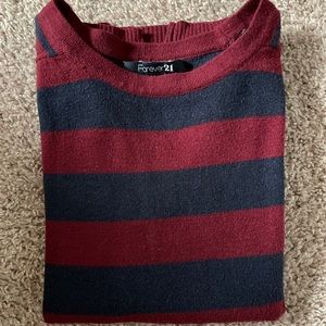 Burgundy and dark blue striped pullover sweater